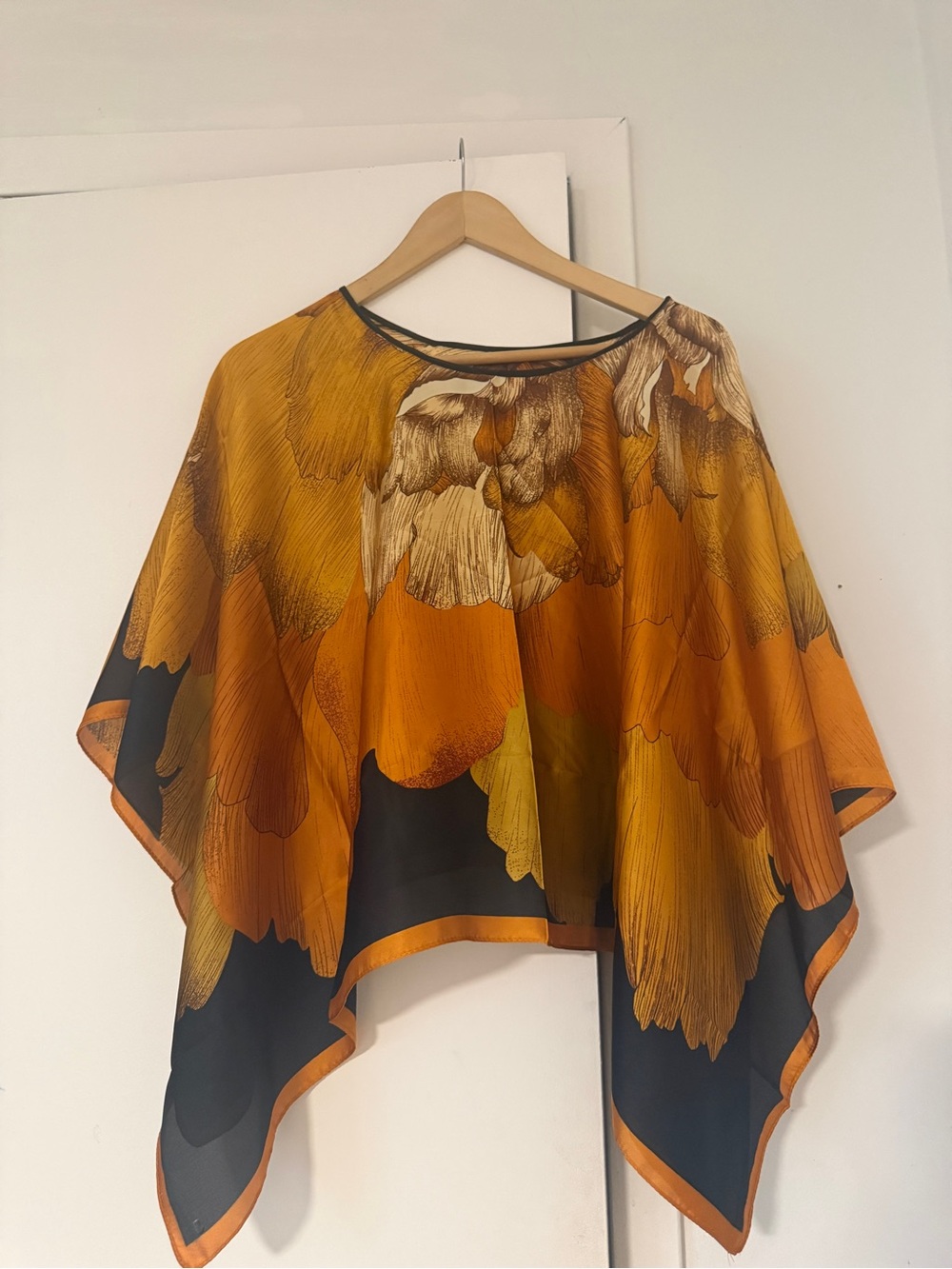 Women's Floral Print Poncho Top - Mustard Yellow